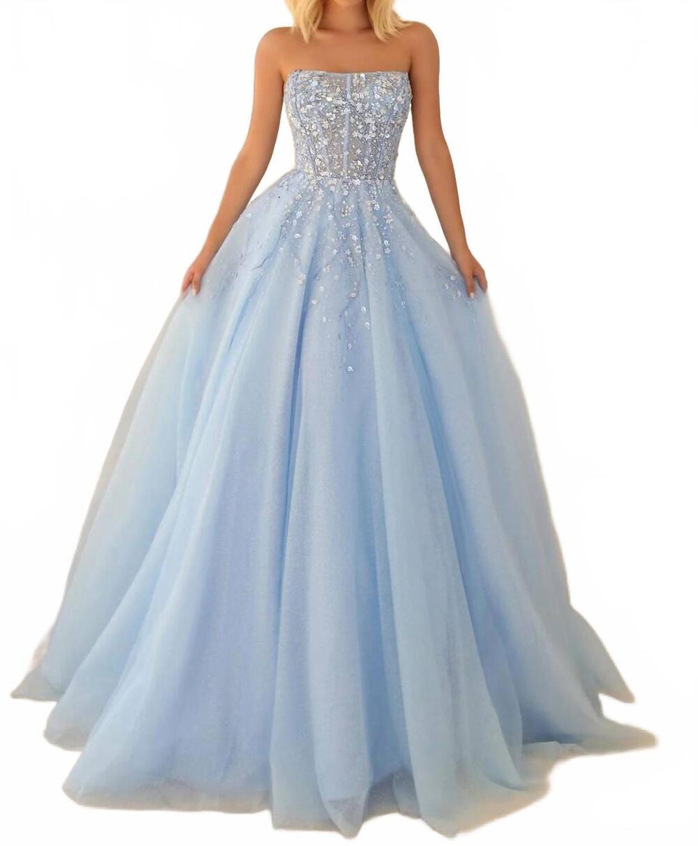NEW CLARISSE strapless maxi dress in winter blue